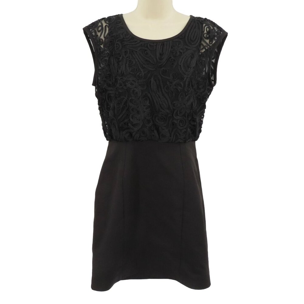 Andrew Marc New York Women 8 Black Ribbon Swirl Sleeveless Sheath Dress Cocktail